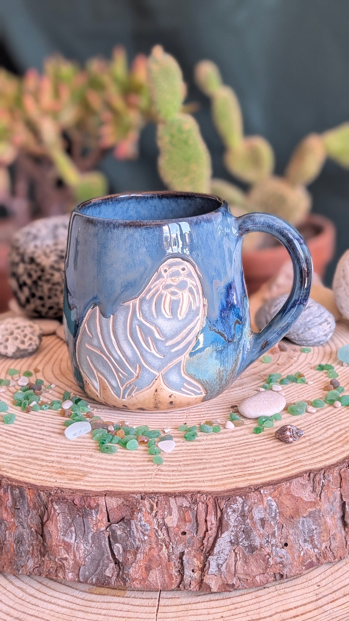Handmade Walrus Mug – Unique Ocean Inspired Hand Carved Ceramic Cup (500ml) NO9