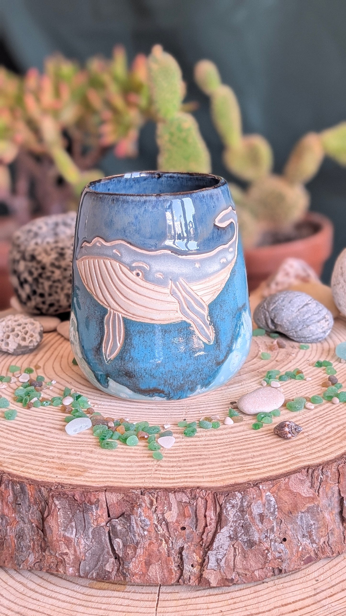Handmade Whale TUMBLER (No Handle!) – Unique Ocean Inspired Hand Carved Ceramic Piece (500ml) NO10