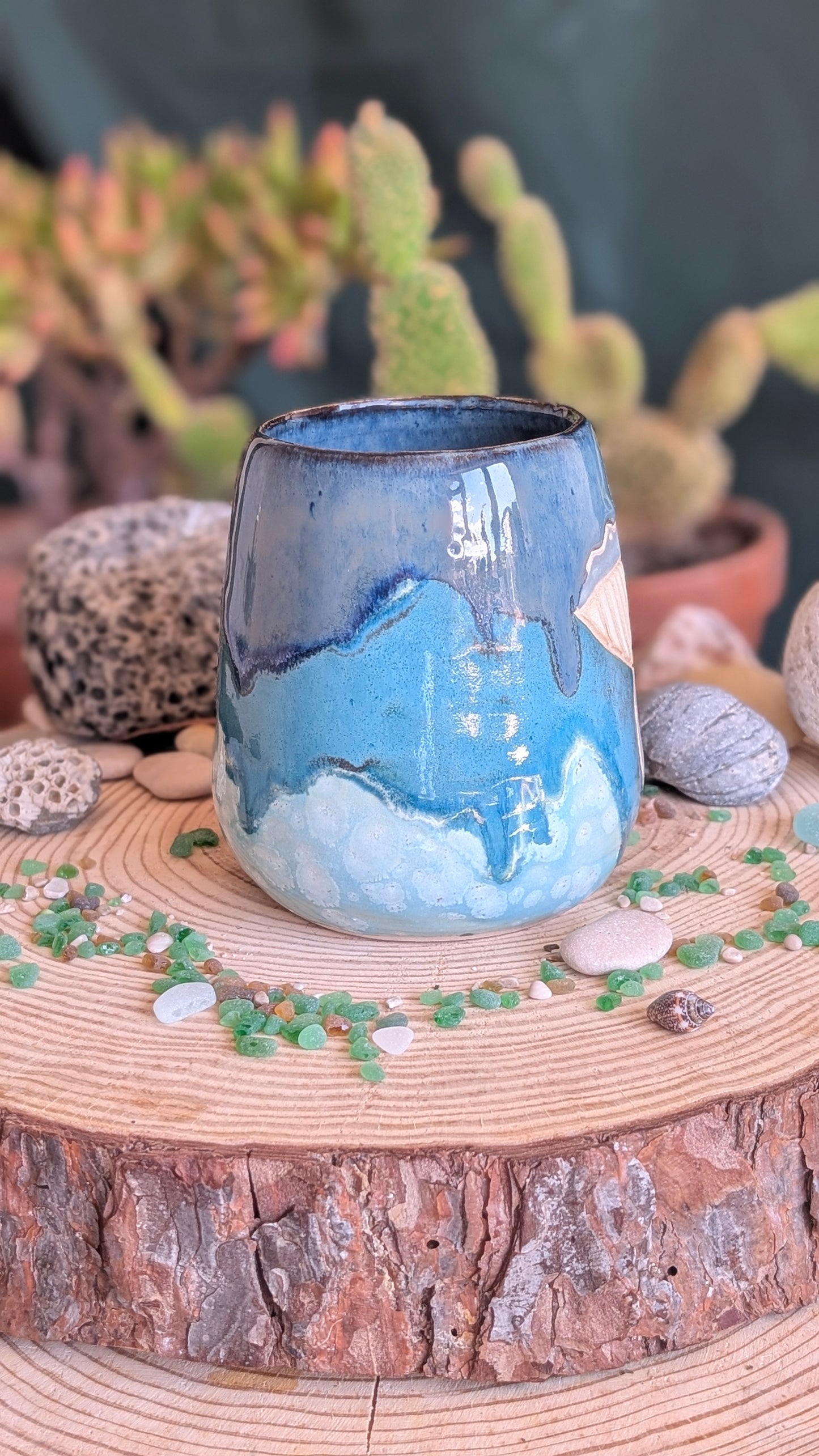 Handmade Whale TUMBLER (No Handle!) – Unique Ocean Inspired Hand Carved Ceramic Piece (500ml) NO10