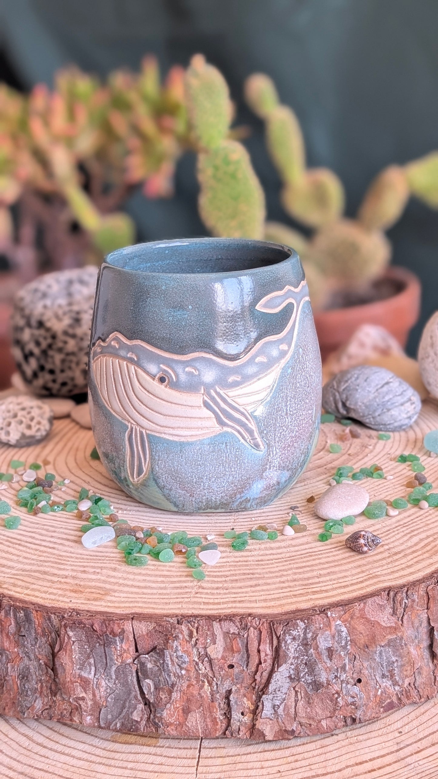 Handmade Whale TUMBLER (No Handle!) – Unique Ocean Inspired Hand Carved Ceramic Piece (500ml) NO10