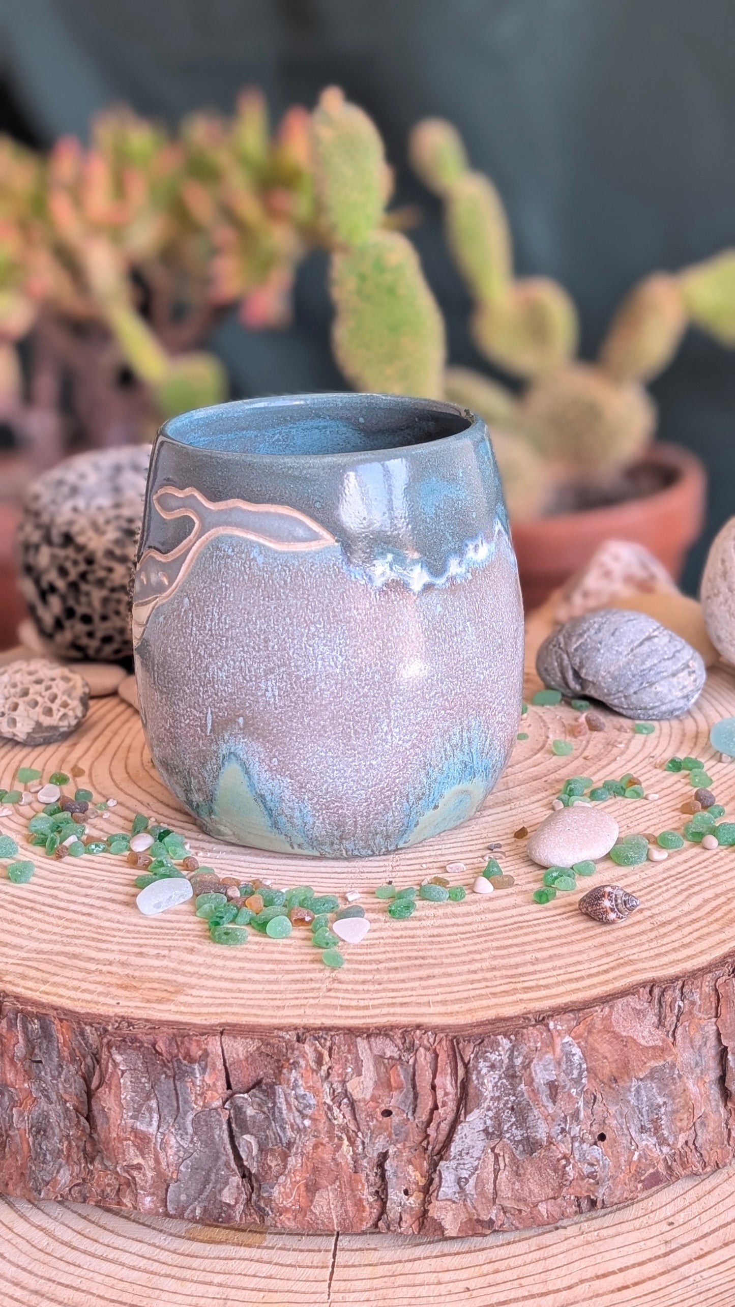 IMPERFECTION, please read description below - Handmade Whale TUMBLER (No Handle!) – Unique Ocean Inspired Hand Carved Ceramic Piece (500ml) NO11